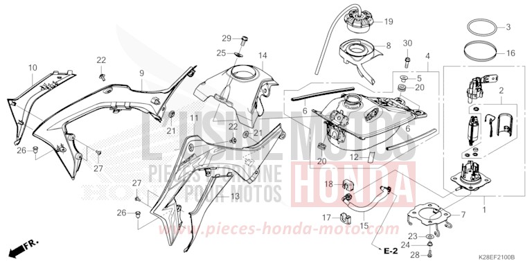 RESERVOIR A CARBURANT de CRF125F "Petites Roues" EXTREME RED (R292) 2023